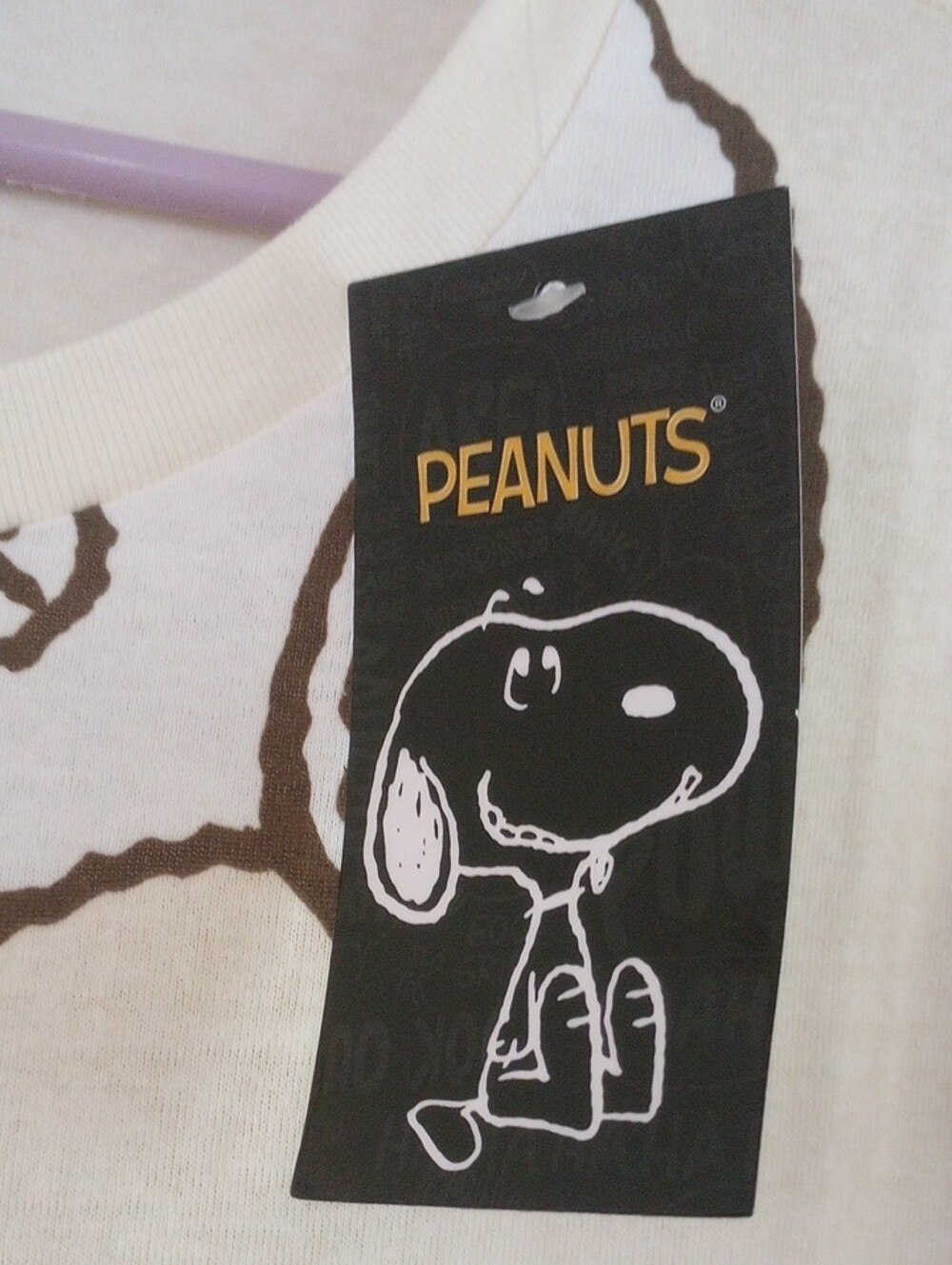 Peanuts Cotton Cream Pastel Yellow T‑Shirt Brown White Snoopy Faces Print Size L - Picture 2 of 7
